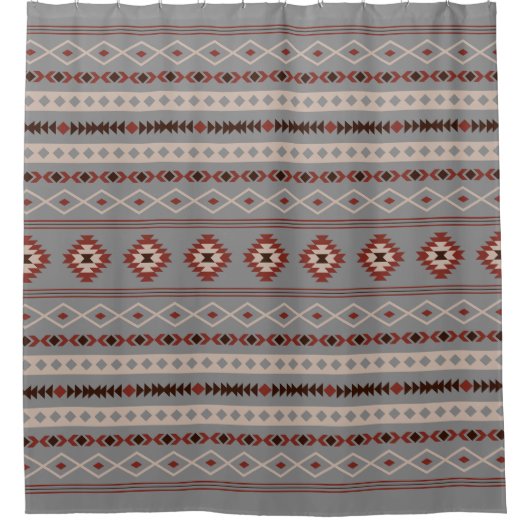 Aztec Rust Cream Brown Gray Mixed Motifs Muster Duschvorhang (Vorderseite)