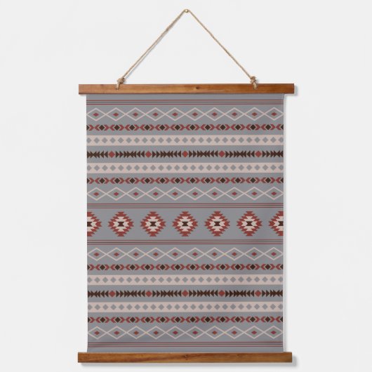 Aztec Rust Cream Brown Gray Mixed Motifs Muster Wandteppich Mit Holzrahmen (Vorderseite)