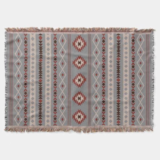 Aztec Rust Cream Brown Gray Mixed Motifs V Muster Decke (Vorderseite)