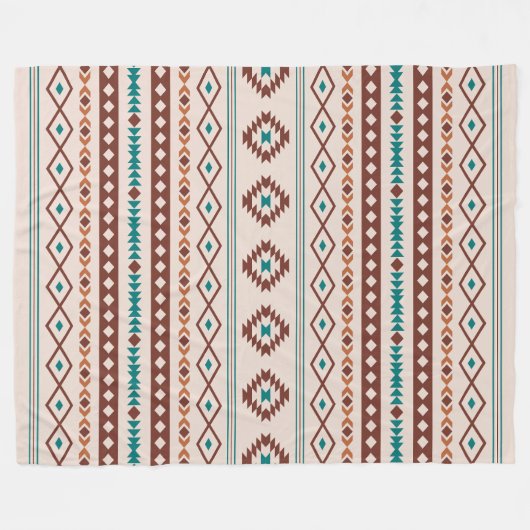 Aztec Rusts Aquamarines Cream Mixed Motifs-Muster Fleecedecke (Vorderseite (Horizontal))