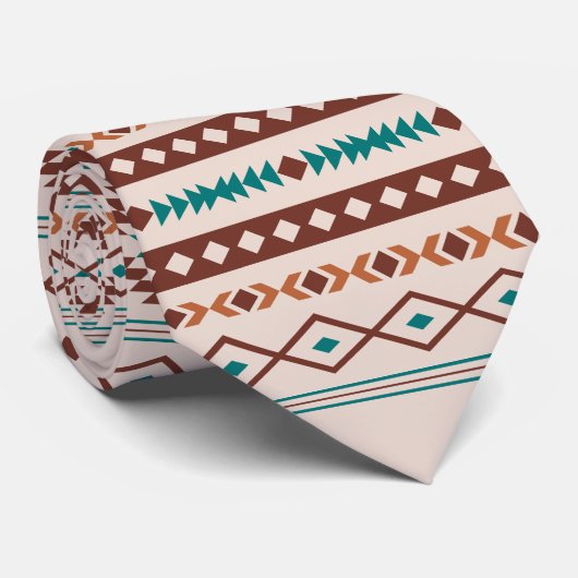 Aztec Rusts Aquamarines Cream Mixed Motifs-Muster Krawatte (Gerollt)