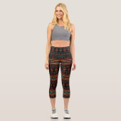 Aztec Rusts Aquamarines Schwarz Mixed Motifs-Muste Capri Leggings (Vorderseite)