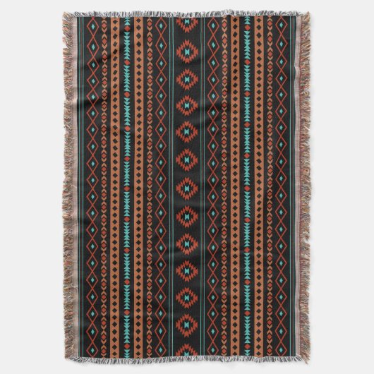 Aztec Rusts Aquamarines Schwarz Mixed Motifs-Muste Decke (Vorderseite Vertikal)