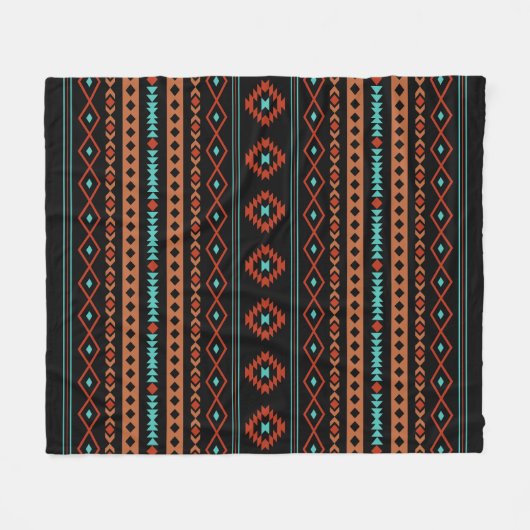 Aztec Rusts Aquamarines Schwarz Mixed Motifs-Muste Fleecedecke (Vorderseite (Horizontal))
