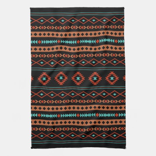 Aztec Rusts Aquamarines Schwarz Mixed Motifs-Muste Geschirrtuch (Vertikal)