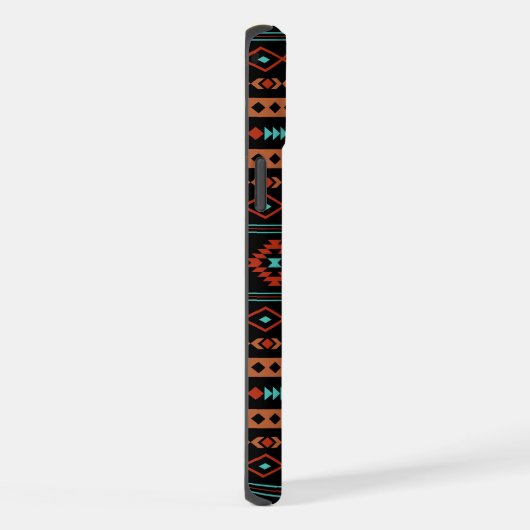 Aztec Rusts Aquamarines Schwarz Mixed Motifs-Muste iPhone Hülle (Rechte Seite)