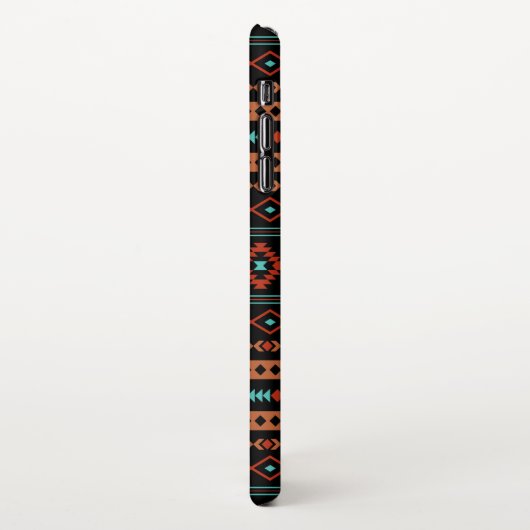 Aztec Rusts Aquamarines Schwarz Mixed Motifs-Muste iPhone Hülle (Linke Seite)