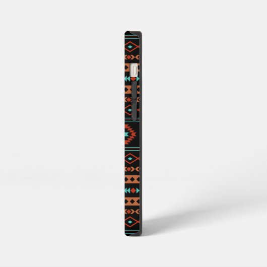 Aztec Rusts Aquamarines Schwarz Mixed Motifs-Muste iPhone Hülle (Linke Seite)