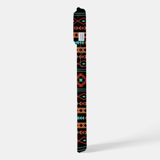 Aztec Rusts Aquamarines Schwarz Mixed Motifs-Muste iPhone Hülle (Linke Seite)