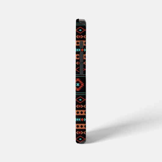 Aztec Rusts Aquamarines Schwarz Mixed Motifs-Muste iPhone Hülle (Linke Seite)
