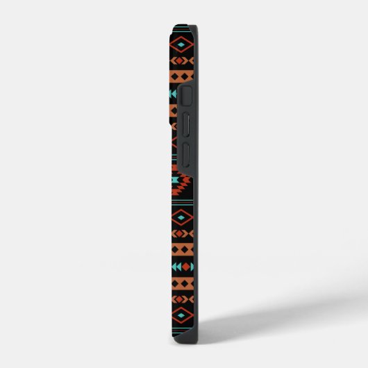 Aztec Rusts Aquamarines Schwarz Mixed Motifs-Muste iPhone Hülle (Linke Seite)