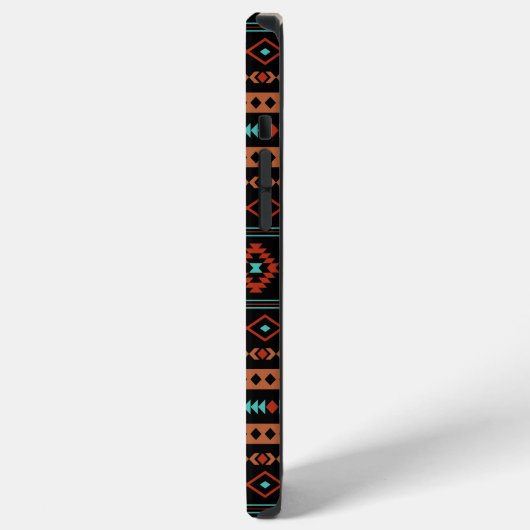 Aztec Rusts Aquamarines Schwarz Mixed Motifs-Muste iPhone Hülle (Linke Seite)