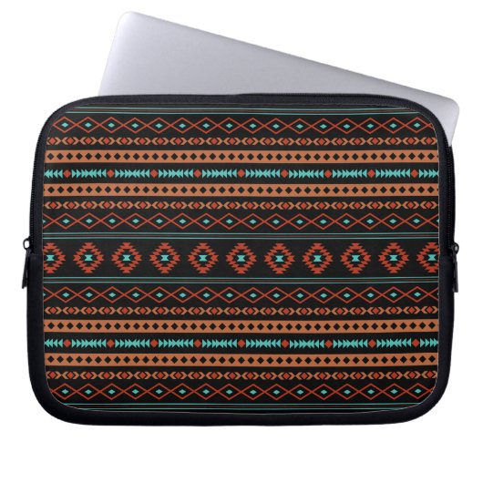 Aztec Rusts Aquamarines Schwarz Mixed Motifs-Muste Laptopschutzhülle (Vorderseite)