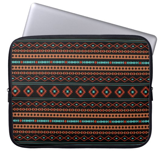 Aztec Rusts Aquamarines Schwarz Mixed Motifs-Muste Laptopschutzhülle (Vorderseite)