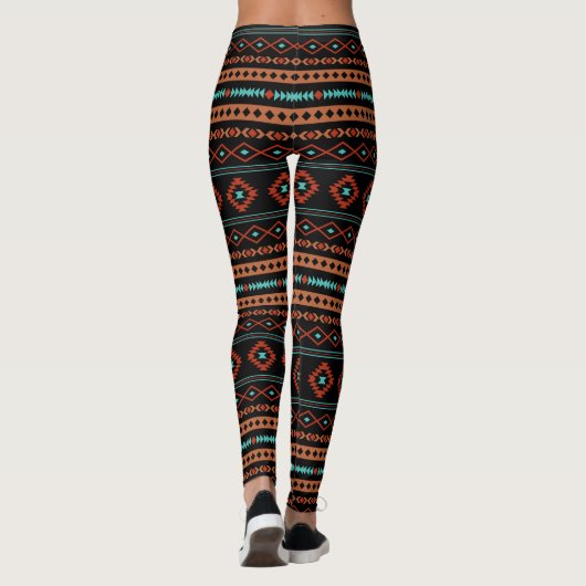 Aztec Rusts Aquamarines Schwarz Mixed Motifs-Muste Leggings (Rückseite)