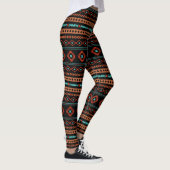 Aztec Rusts Aquamarines Schwarz Mixed Motifs-Muste Leggings (Rechts)