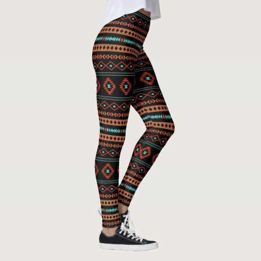 Aztec Rusts Aquamarines Schwarz Mixed Motifs-Muste Leggings (Rechts)