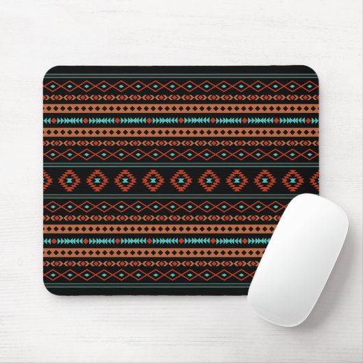 Aztec Rusts Aquamarines Schwarz Mixed Motifs-Muste Mousepad (Mit Mouse)
