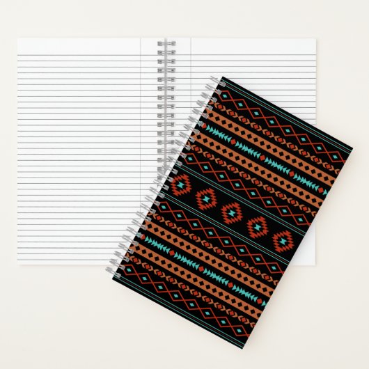 Aztec Rusts Aquamarines Schwarz Mixed Motifs-Muste Notizblock (Innen)