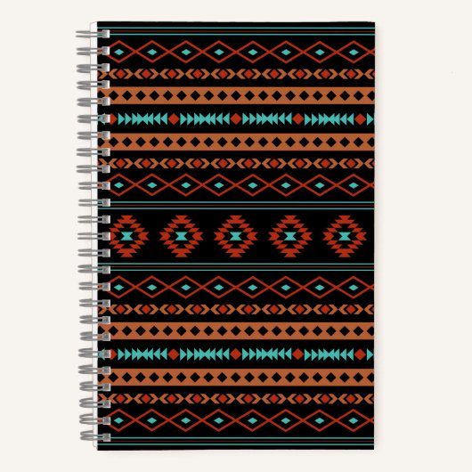 Aztec Rusts Aquamarines Schwarz Mixed Motifs-Muste Notizblock (Vorderseite)