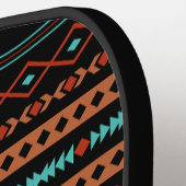 Aztec Rusts Aquamarines Schwarz Mixed Motifs-Muste Pickleball Schläger (Linke Seite)