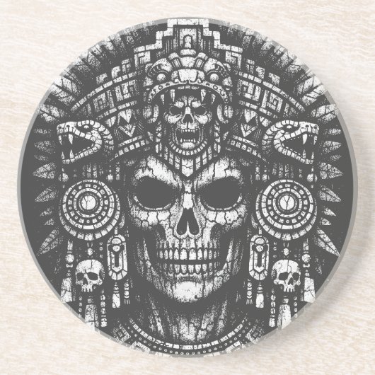 Aztec-Schädelkopfschmuck von BurnsInHell Getränkeuntersetzer (Vorne)