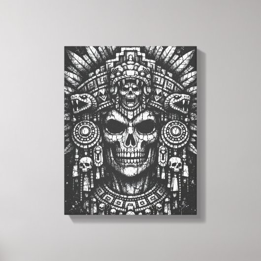 Aztec-Schädelkopfschmuck von BurnsInHell Leinwanddruck (Vorderseite)