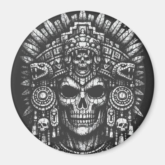 Aztec-Schädelkopfschmuck von BurnsInHell Magnet (Vorne)
