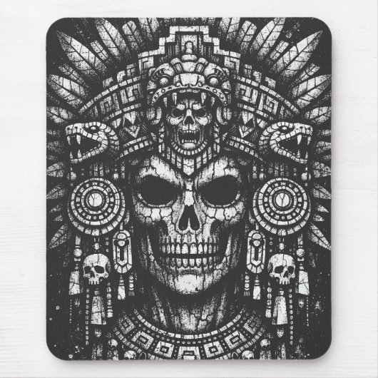 Aztec-Schädelkopfschmuck von BurnsInHell Mousepad (Vorne)