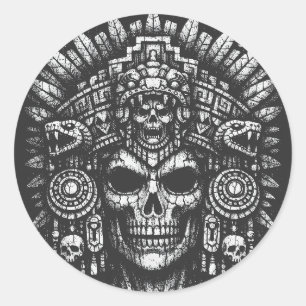 Aztec-Schädelkopfschmuck von BurnsInHell Runder Aufkleber