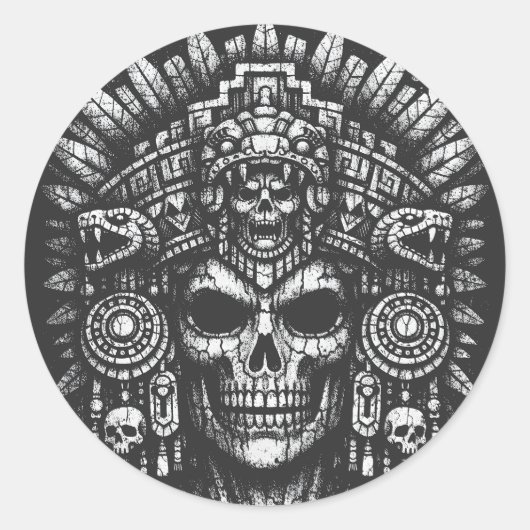 Aztec-Schädelkopfschmuck von BurnsInHell Runder Aufkleber (Vorderseite)