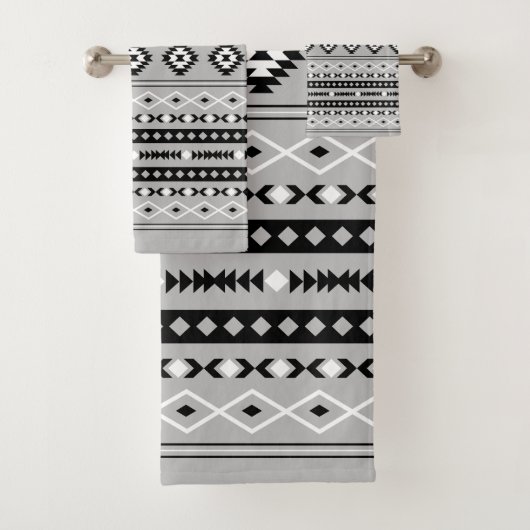 Aztec Schwarz-weiß Gray Mixed Motifs-Muster Badhandtuch Set (Insitu)