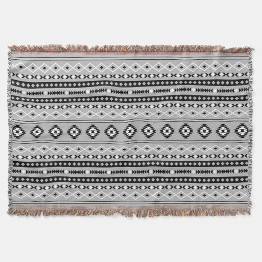 Aztec Schwarz-weiß Gray Mixed Motifs-Muster Decke (Vorderseite)