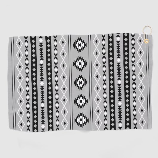 Aztec Schwarz-weiß Gray Mixed Motifs-Muster Golfhandtuch (Horizontal)
