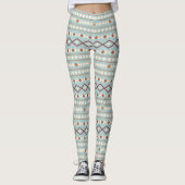 Aztec Shapes lg Muster Rusts Cream Aquamarin-blau Leggings (Vorderseite)