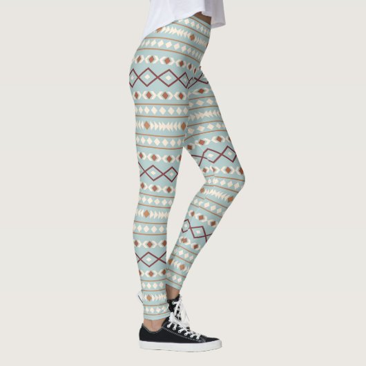 Aztec Shapes lg Muster Rusts Cream Aquamarin-blau Leggings (Rechts)