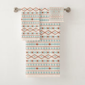 Aztec Shapes Muster Rost Aquamarine Creme Badhandtuch Set (Insitu)