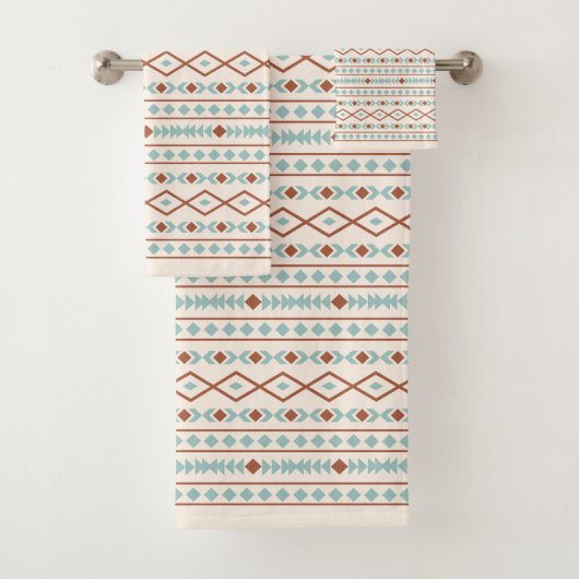 Aztec Shapes Muster Rost Aquamarine Creme Badhandtuch Set (Insitu)