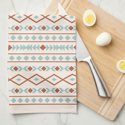 Aztec Shapes Muster Rost Aquamarine Creme Geschirrtuch (Viertel Falte)