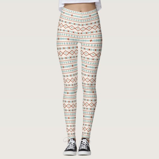 Aztec Shapes Muster Rost Aquamarine Creme Leggings (Vorderseite)