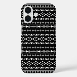 Aztec Shapes Muster Weiß Grau Schwarz iPhone 16 Hülle