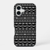 Aztec Shapes Muster Weiß Grau Schwarz iPhone 16 Hülle (Rückseite)