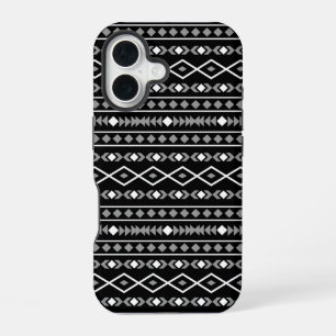 Aztec Shapes Muster Weiß Grau Schwarz iPhone 16 Hülle