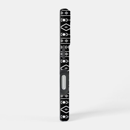 Aztec Shapes Muster Weiß Grau Schwarz iPhone 16 Hülle (Rechte Seite)