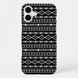 Aztec Shapes Muster Weiß Grau Schwarz iPhone 16 Plus Hülle