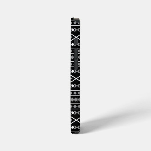Aztec Shapes Muster Weiß Grau Schwarz iPhone Hülle (Linke Seite)