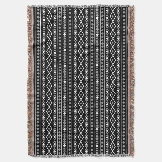 Aztec Shapes Pattern Grau Schwarz Decke (Vorderseite Vertikal)
