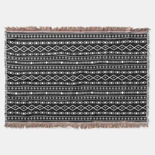 Aztec Shapes Pattern Grau Schwarz Decke (Vorderseite)