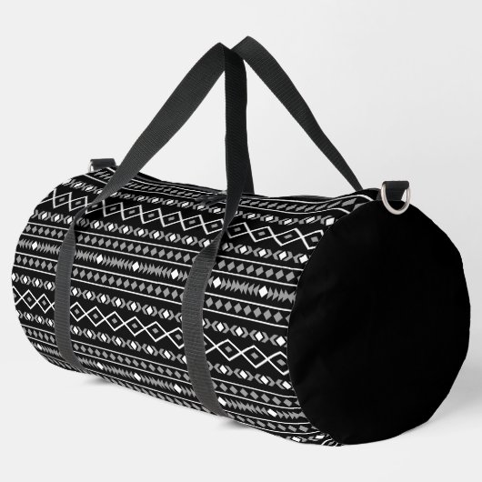 Aztec Shapes Pattern Grau Schwarz Duffle Bag (Linke Ecke)