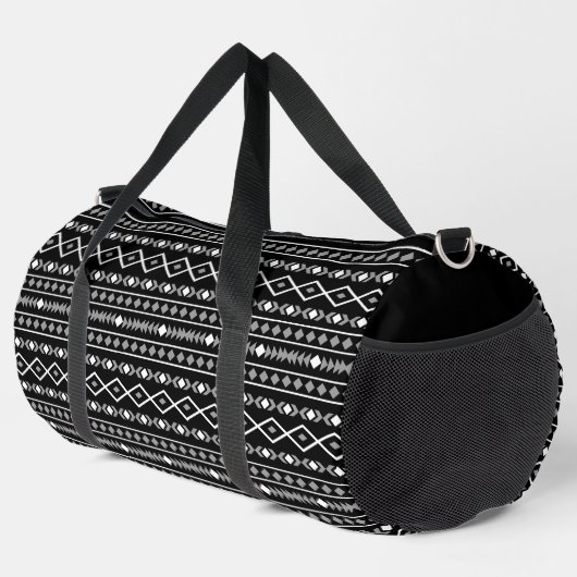 Aztec Shapes Pattern Grau Schwarz Duffle Bag (Rechte Ecke)